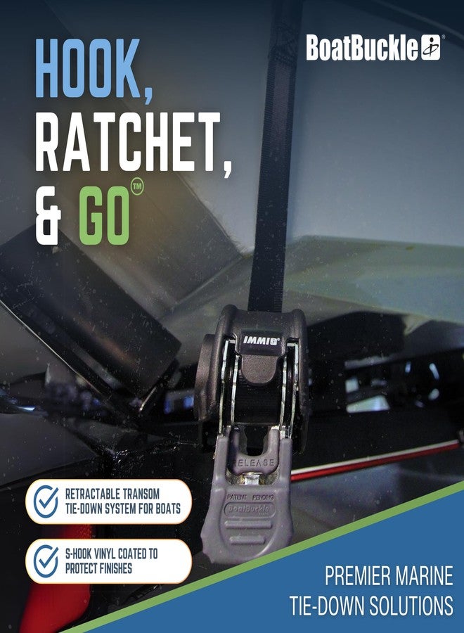 BoatBuckle Mini G3 Retractable Ratchet Straps - (1 x 72-Inch, 1400lbs Break Strength, 2-Pack) Bolt-On Boat Transom Tie Down Straps to Trailer, Fresh Water - Image 5